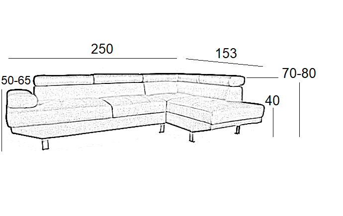 CORNER GREY ΥΦΑΣΜΑ ΚΑΝΑΠΕΣ ΑΡΙΣΤΕΡΗ ΓΩΝΙΑ 250x153x80