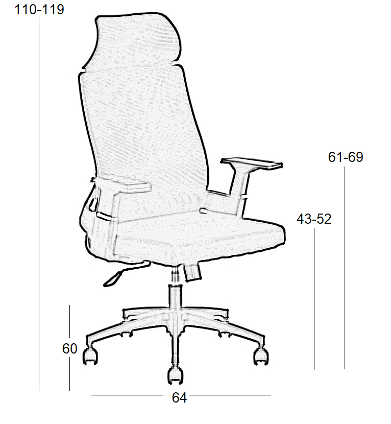 A9925 ΜΑΥΡO MESH ΠΟΛΥΘΡΟΝΑ ΓΡΑΦΕΙΟΥ 64X60X43-110/52-119εκ.