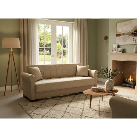 VAVEL LIGHT BROWN ΥΦΑΣΜΑ 3ΘΕΣΙΟΣ ΚΑΝΑΠΕΣ/ΚΡΕΒΑΤΙ ΜΕ ΑΠΟΘ. ΧΩΡΟ 216x85x80