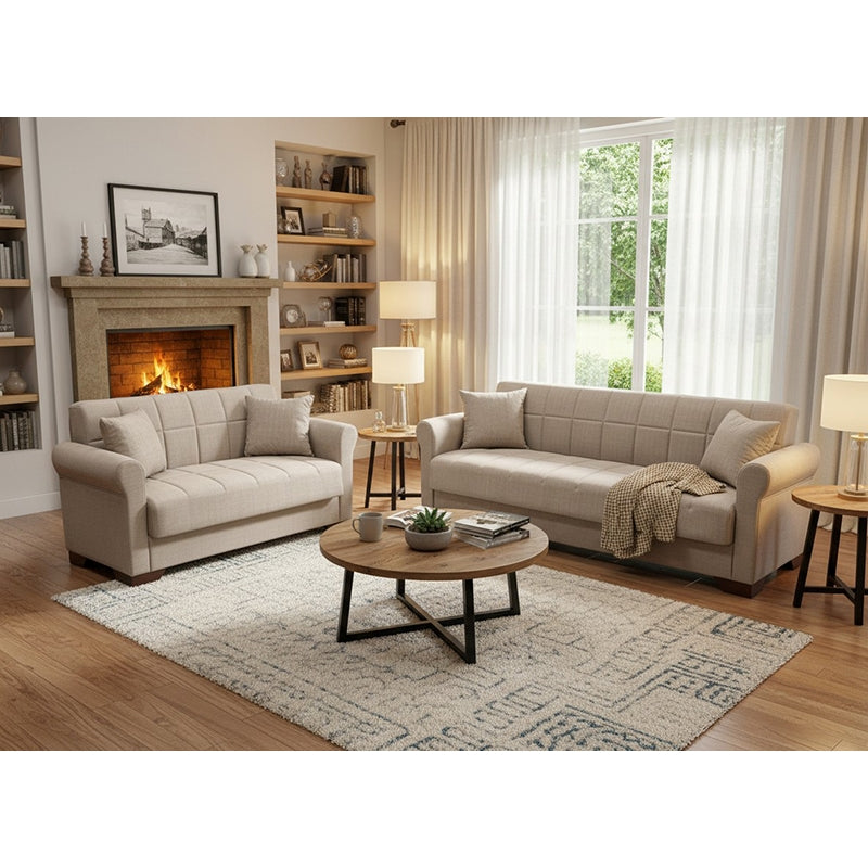 VAVEL LIGHT BROWN ΥΦΑΣΜΑ 3ΘΕΣΙΟΣ ΚΑΝΑΠΕΣ/ΚΡΕΒΑΤΙ ΜΕ ΑΠΟΘ. ΧΩΡΟ 216x85x80