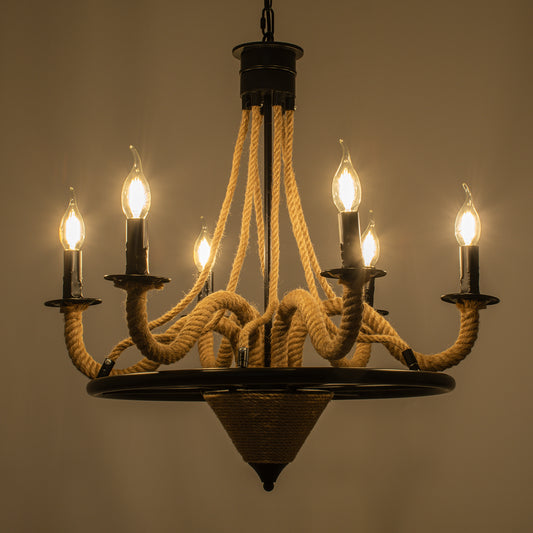 PENNSYLVANIA 00541 Vintage Κρεμαστό Φωτιστικό Οροφής με Ντουί 6 x E14 AC 220-240V IP20 - Μαύρο & Μπεζ - Μ64 x Π64 x Υ63