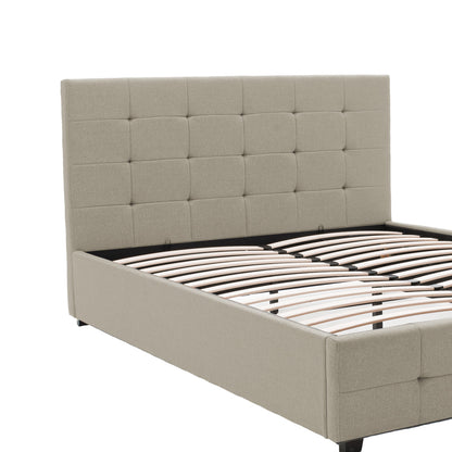 Κρεβάτι Roi Διπλό Με Αποθηκευτικό Χώρο Ύφασμα Εκρού 160X200