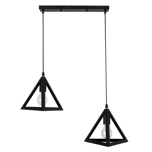 TRIANGLE 00611 Μοντέρνο Κρεμαστό Φωτιστικό Οροφής Δίφωτο 2 x E27 Μαύρο Μεταλλικό Πλέγμα Μ60 x Π22 x Y130cm
