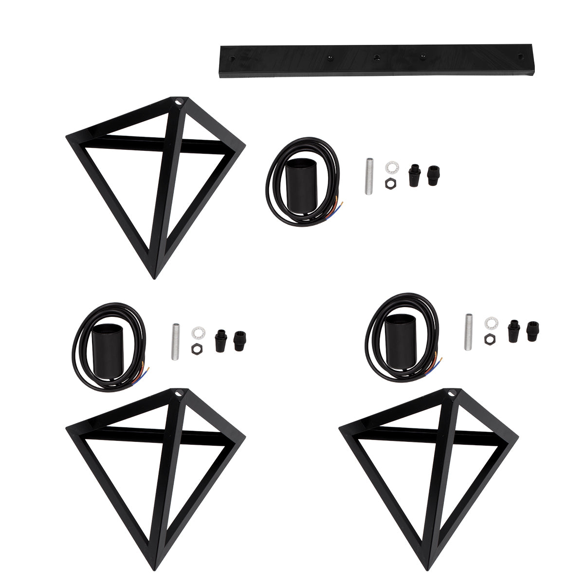 TRIANGLE 00621 Μοντέρνο Κρεμαστό Φωτιστικό Οροφής Τρίφωτο 3 x E27 Μαύρο Μεταλλικό Πλέγμα Μ70 x Π22 x Y130cm