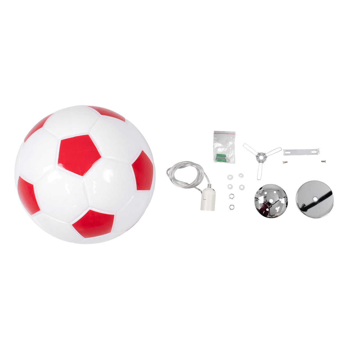 FOOTBALL 00646 Παιδικό Κρεμαστό Φωτιστικό Οροφής με Ντουί 1 x E27 AC 220-240V IP20 - Λευκό & Κόκκινο - Μ25 x Π25 x Υ25