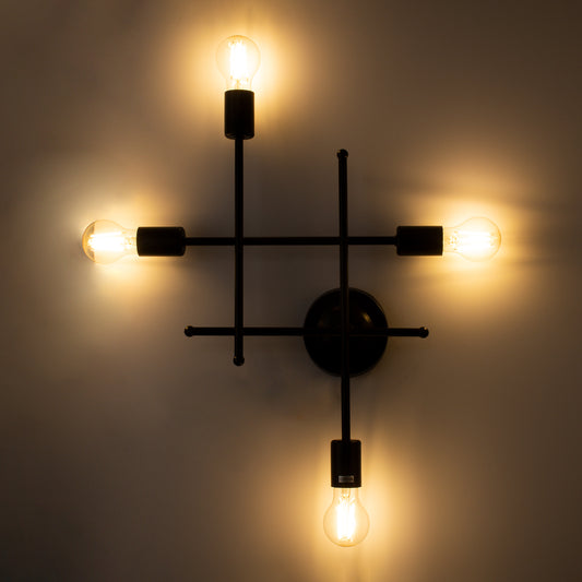 PIPING 00661 Vintage Επιτοίχιο Φωτιστικό Πολύφωτο 4 x E27 AC220-240V IP20 - Μ40 x Π9 x Υ52cm - Μαύρο Μεταλλικό Πλέγμα
