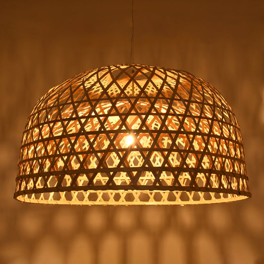 MANGEA 00717 Vintage Κρεμαστό Φωτιστικό Οροφής Μονόφωτο 1 x E27 Καφέ Ξύλινο Μπαμπού Φ100 x Y59cm