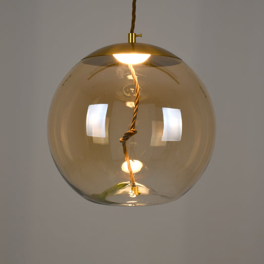 ΑΧΤΟΝ 00748 Μοντέρνο Κρεμαστό Φωτιστικό Οροφής Μονόφωτο Διάφανο Μελί Γυάλινο LED AC 100-240V Θερμό Λευκό 2700K Φ30 x Y30cm