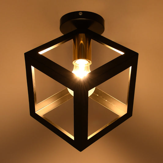 CUBE 00799 Μοντέρνο Φωτιστικό Οροφής με Ντουί 1 x E27 AC 220-240V IP20 - Μαύρο & Χρυσό - Μ25 x Π25 x Υ25
