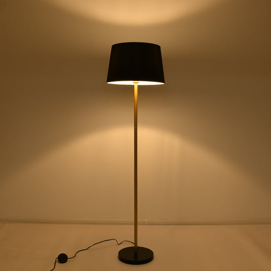 CEDAR 00829 Μοντέρνο Φωτιστικό Δαπέδου Μονόφωτο 1 x E27 Χρυσό Μεταλλικό Καμπάνα με Μαύρο Ύφασμα & Μαύρη Βάση D40 x H148cm