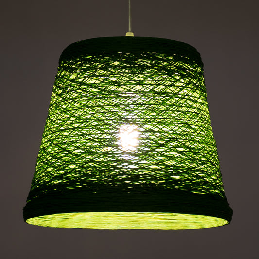 PLAYROOM 00864 Vintage Κρεμαστό Φωτιστικό Οροφής Μονόφωτο 1 x E27 Πράσινο Ξύλινο Ψάθινο Rattan Φ32 x Υ27cm