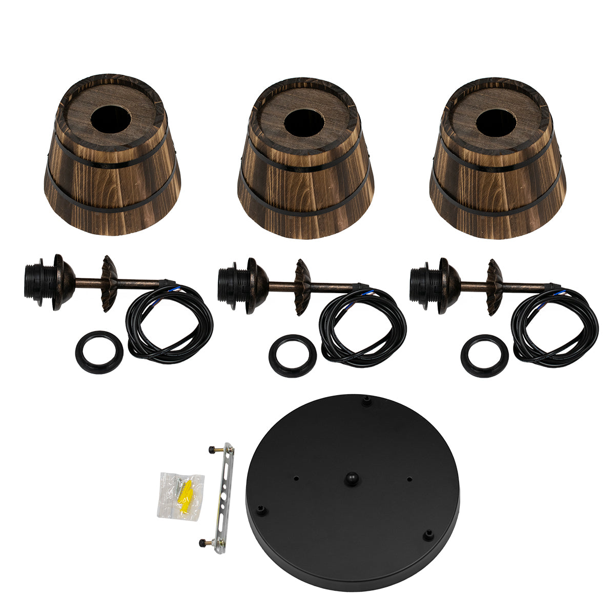 CEBU 00888 ΣΕΤ Vintage Κρεμαστό Φωτιστικό Οροφής Τρίφωτο 3 x E27 Μεταλλικό Ξύλινο Φ40 x Y210cm