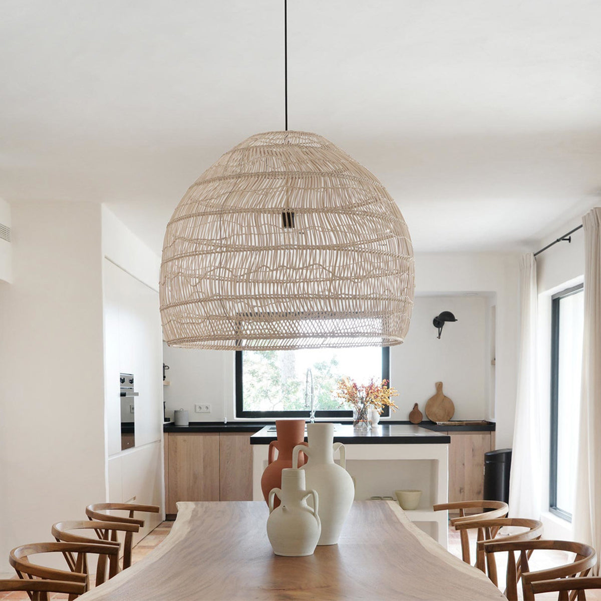 MALIBU 00965 Vintage Κρεμαστό Φωτιστικό Οροφής Μονόφωτο 1 x E27 Λευκό Ξύλινο Μπαμπού Φ100 x Y86cm