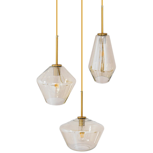 AMARIS 00978 Μοντέρνο Κρεμαστό Φωτιστικό Οροφής με Ντουί 3 x E27 AC 220-240V IP20 - Χρυσό Πλατίνα & Μελί - Μ50 x Π50 x Υ30