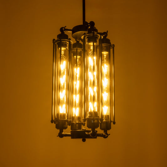 TUBING 01013 Vintage Industrial Κρεμαστό Φωτιστικό Οροφής Πολύφωτο 4 x E27 AC220-240V - Φ27 x Υ47cm - Μαύρο Μεταλλικό Πλέγμα