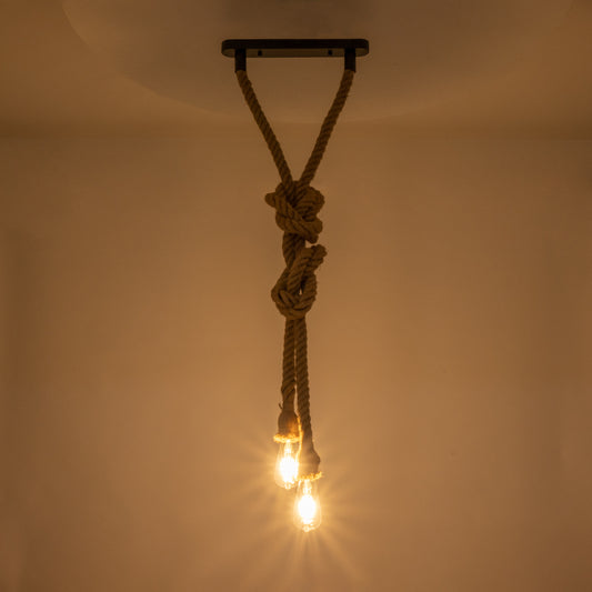 ROPE 01019 Boho Κρεμαστό Φωτιστικό Οροφής με Ντουί 2 x E27 AC 220-240V IP20 - Μπεζ - Μ38 x Π3.5 x Υ200