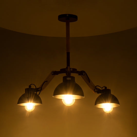 OLD SCHOOL 01093 Μοντέρνο Industrial Φωτιστικό Οροφής Τρίφωτο 3 x E27 Μαύρο Μεταλλικό με Φυσικό Ξύλο Καμπάνα Φ75 x Y38cm