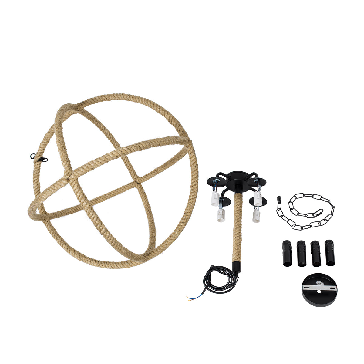 VITRUVIAN 01141 Boho Κρεμαστό Φωτιστικό Οροφής με Ντουί 4 x E14 AC 220-240V IP20 - Μαύρο & Μπεζ - Μ53 x Π53 x Υ53