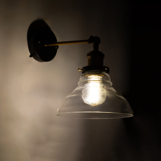 BINGLEY 01159 Vintage Φωτιστικό Τοίχου - Απλίκα με Ντουί 1 x E27 AC 220-240V IP20 - Διάφανο & Χρυσό - Μ19 x Π30 x Υ24