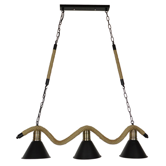 TYMEN 01189 Vintage Φωτιστικό Οροφής Τρίφωτο 3 x E27 Μαύρο Μεταλλικό Καμπάνα με Μπεζ Σχοινί Μ86 x Π22 x Υ23cm