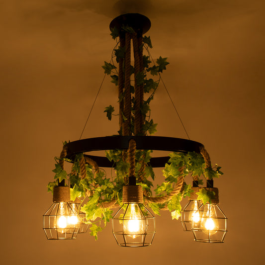 HELLET 01193 Vintage Κρεμαστό Φωτιστικό Οροφής με Ντουί 6 x E27 AC 220-240V IP20 - Μαύρο & Πράσινο - Μ72 x Π72 x Υ80