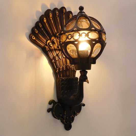 CORNELIA 01250 Vintage Φωτιστικό Τοίχου Απλίκα Μονόφωτο Καφέ Σκούρο Μεταλλικό Πλέγμα με Γυαλί Μ20 x Π32 x Υ55cm