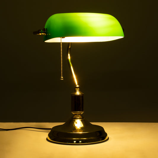 LIBRARY 01391 Vintage Επιτραπέζιο Φωτιστικό Πορτατίφ Μονόφωτο Χρυσό Μεταλλικό με Γυάλινο Πράσινο Καπέλο Μ26.5 x Π19 x Υ38cm