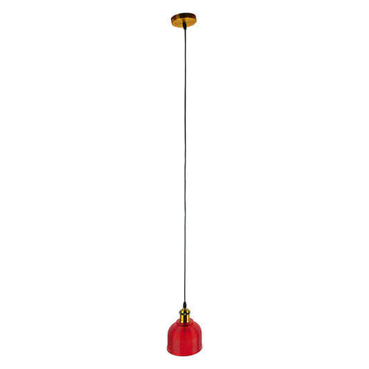 SEGRETO 01450 Vintage Κρεμαστό Φωτιστικό Οροφής Μονόφωτο 1 x E27 Κόκκινο Γυάλινο Διάφανο Καμπάνα με Χρυσό Ντουί Φ14 x Υ18cm