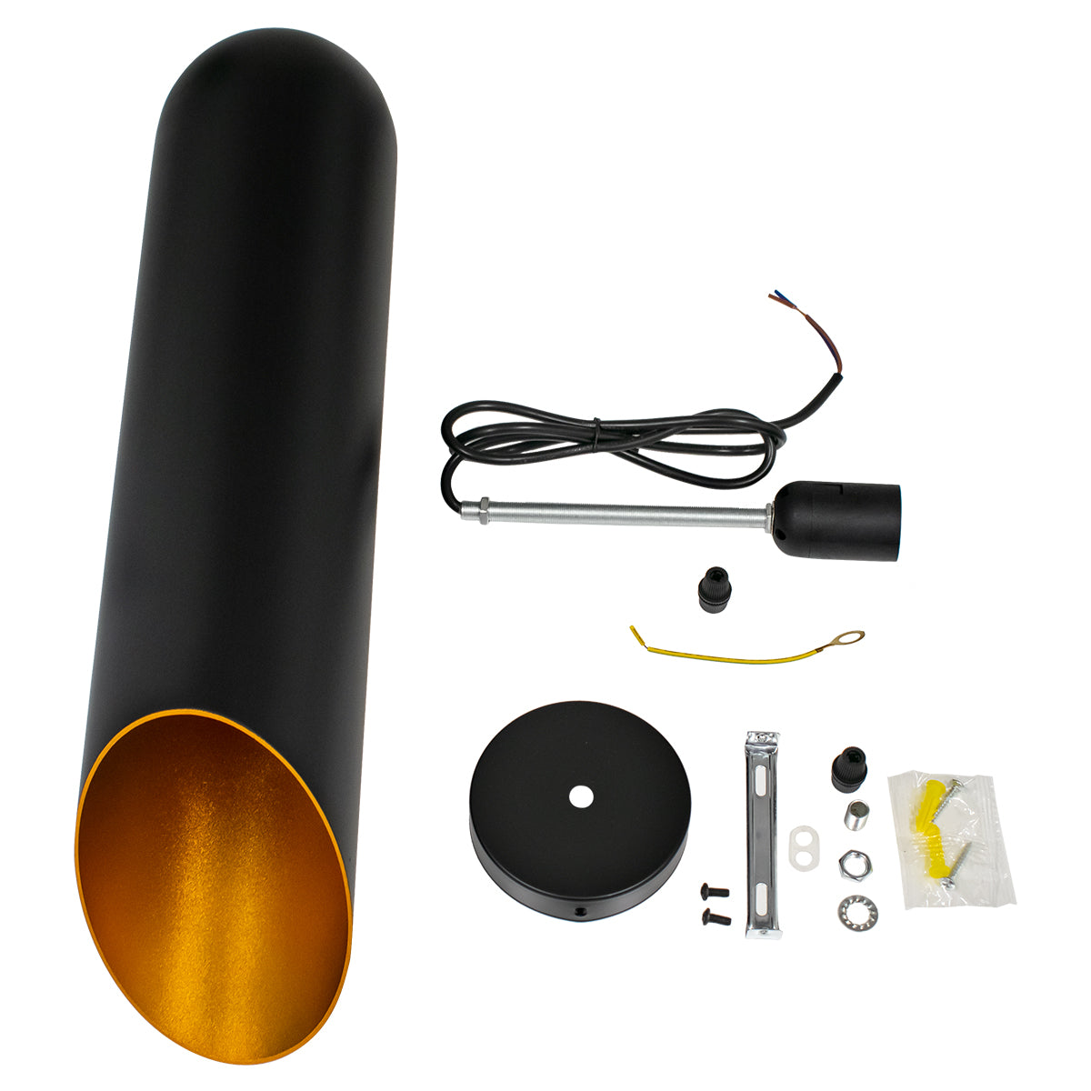 CARSON 01528 Μοντέρνο Κρεμαστό Φωτιστικό Οροφής Μονόφωτο 1 x E27 Μαύρο - Χρυσό Μεταλλικό Καμπάνα Φ12 x Υ52cm