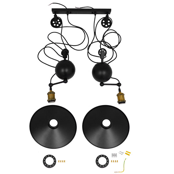 CARILO 01550 Vintage Industrial Κρεμαστό Φωτιστικό Οροφής Δίφωτο 2 x E27 Μαύρο Μεταλλικό με Ρυθμιζόμενη Ανάρτηση Μ72 x Π26 x Υ120cm