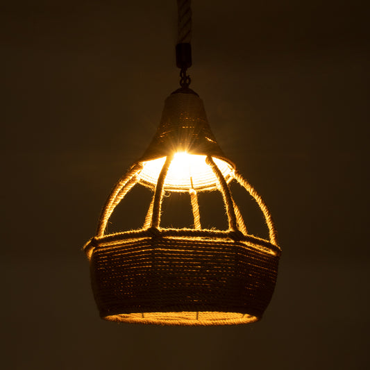 KUBRIC 01605 Vintage Κρεμαστό Φωτιστικό Οροφής Μονόφωτο 1 x E27 Μπεζ Καμπάνα με Σχοινί Φ30 x Υ40cm