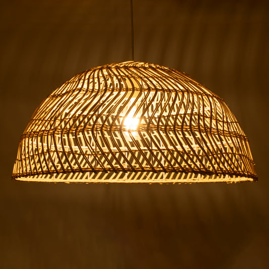 COMORES 01728 Μοντέρνο Κρεμαστό Φωτιστικό Οροφής Μονόφωτο 1 x E27 Μπεζ Μπαμπού Καμπάνα Φ60 x Υ29cm