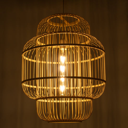 HIBISCUS 01763 Vintage Κρεμαστό Φωτιστικό Οροφής Μονόφωτο 1 x E27 Μπεζ Ξύλινο Μπαμπού Πλέγμα Φ48 x Υ60cm