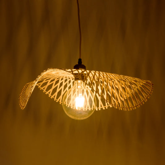 MELEMELE 01840 Boho Κρεμαστό Φωτιστικό Οροφής Μονόφωτο 1 x E27 AC220-240V IP20 - Φ50 x Υ7cm - Μπεζ Ξύλινο Μπαμπού Πλέγμα