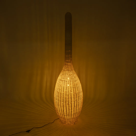 PARADIS 01846 Boho Επιδαπέδιο Φωτιστικό Μονόφωτο 1 x E27 AC220-240V IP20 - Φ50 x Υ180cm - Μπεζ Ξύλινο Ρατάν Πλέγμα