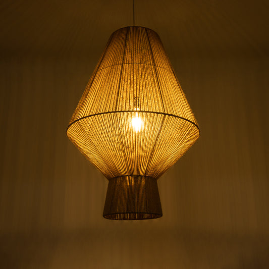 CAYMAN 01854 Boho Κρεμαστό Φωτιστικό Οροφής Μονόφωτο 1 x E27 AC220-240V IP20 - Φ60 x Υ86cm - Μπεζ Λεπτό Σχοινί Τριχιά Πλέγμα