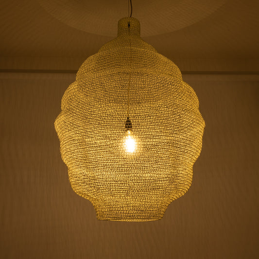 KENTUCKY 01901 Vintage Κρεμαστό Φωτιστικό Οροφής Μονόφωτο 1 x E27 AC220-240V IP20 - Φ80 x Υ110cm - Μπεζ Εκρού Μεταλλικό Πλέγμα