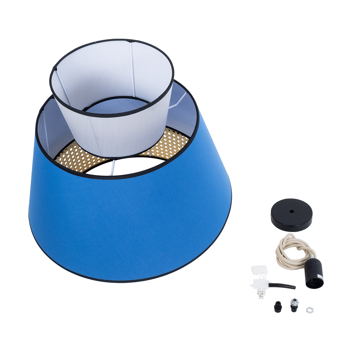 SAIGE 01918 Boho Κρεμαστό Φωτιστικό Οροφής Μονόφωτο 1 x E27 AC220-240V IP20 - Φ50 x Υ45cm - Μπεζ Μπαμπού Πλέγμα με Μπλε και Γκρι Υφασμάτινο Καπέλο