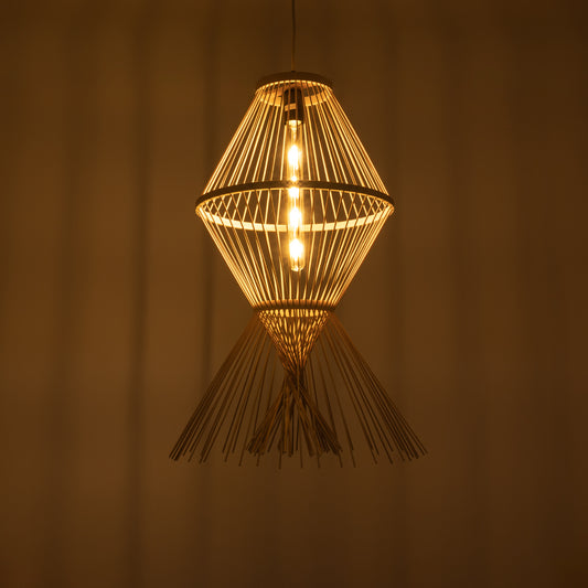 YOSHI 01928 Boho Κρεμαστό Φωτιστικό Οροφής Μονόφωτο 1 x E27 AC220-240V IP20 - Φ35 x Υ60cm - Μπεζ Ξύλινο Πλέγμα