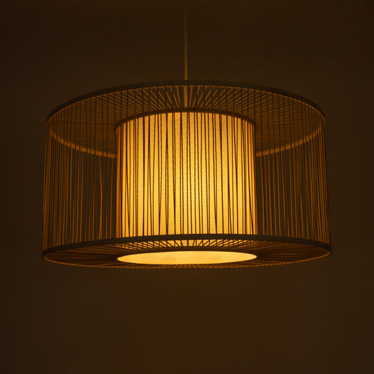 HIBISCUS 01936 Boho Κρεμαστό Φωτιστικό Οροφής Μονόφωτο 1 x E27 AC220-240V IP20 - Φ80 x Υ38cm - Μπεζ Ξύλινο Πλέγμα