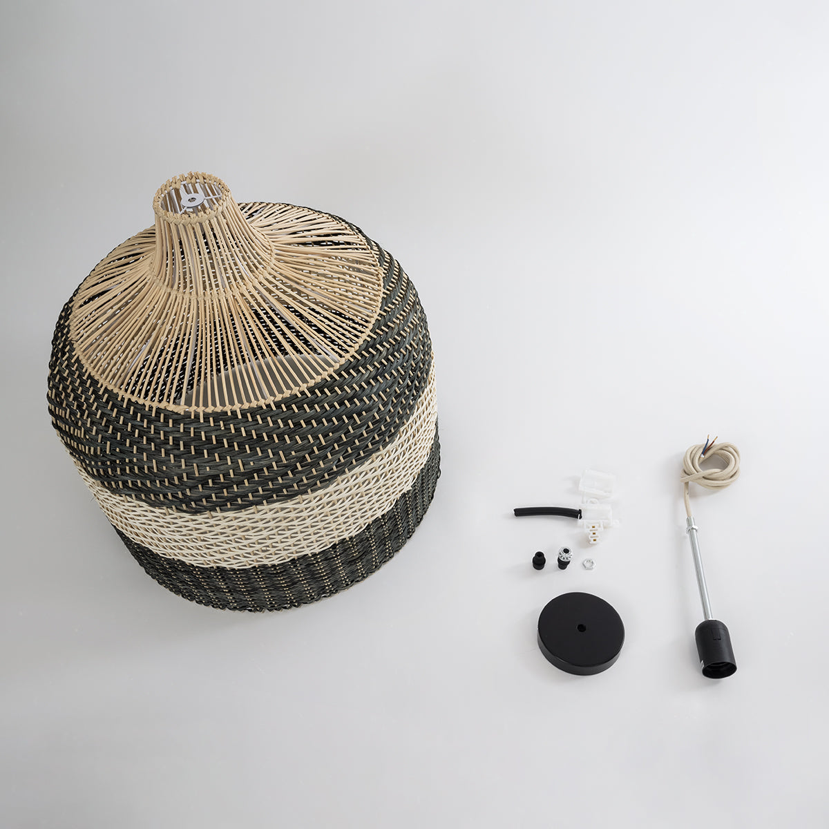 BARBADOS 01945 Boho Κρεμαστό Φωτιστικό Καμπάνα Μονόφωτο 1 x E27 IP20 Μπεζ & Χακί Ξύλο - Μ60 x Π60 x Υ60cm