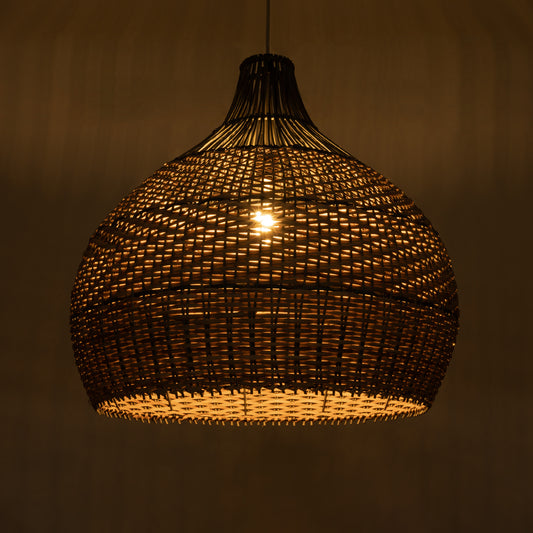 SEYCHELLES 01949 Boho Κρεμαστό Φωτιστικό Οροφής Μονόφωτο 1 x E27 AC220-240V IP20 - Φ60 x Υ60cm - Μπεζ με Καφέ & Χακί Ξύλινο Μπαμπού Πλέγμα Καμπάνα