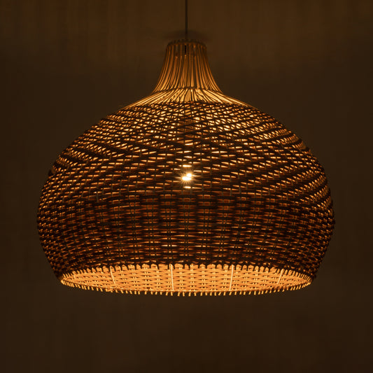 PANAMA 01953 Boho Κρεμαστό Φωτιστικό Οροφής Μονόφωτο 1 x E27 AC220-240V IP20 - Φ60 x Υ60cm - Μπεζ με Καφέ Ξύλινο Μπαμπού Πλέγμα Καμπάνα