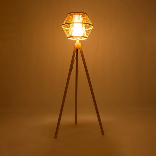 POPPY 01985 Boho Επιδαπέδιο Φωτιστικό Μονόφωτο 1 x E27 IP20 Μπεζ Ξύλο - Μ58 x Π58 x Υ151cm