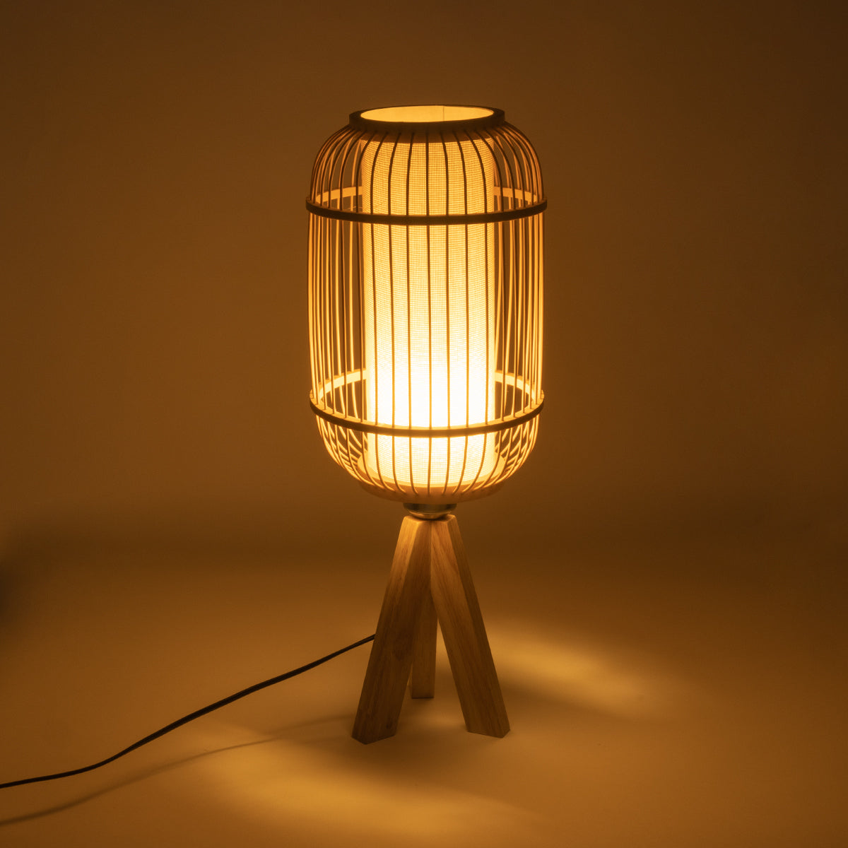 BODHI 01992 Boho Επιτραπέζιο Φωτιστικό Μονόφωτο 1 x E27 AC220-240V IP20 - Φ19 x Υ49cm - Μπεζ Ξύλινο Μπαμπού Πλέγμα