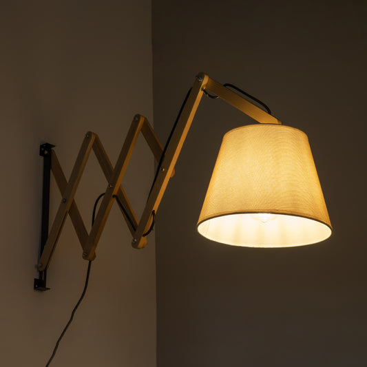 TALISHA 02028 Μοντέρνο Φωτιστικό Τοίχου - Απλίκα 1 x E27 AC 220-240V - Μ35-100 x Π15 x Υ36cm - Μπεζ Ξύλινο με Μπεζ Καπέλο