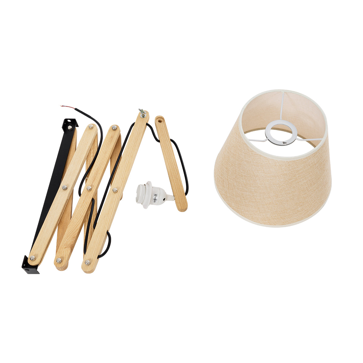 TALISHA 02028 Μοντέρνο Φωτιστικό Τοίχου - Απλίκα 1 x E27 AC 220-240V - Μ35-100 x Π15 x Υ36cm - Μπεζ Ξύλινο με Μπεζ Καπέλο