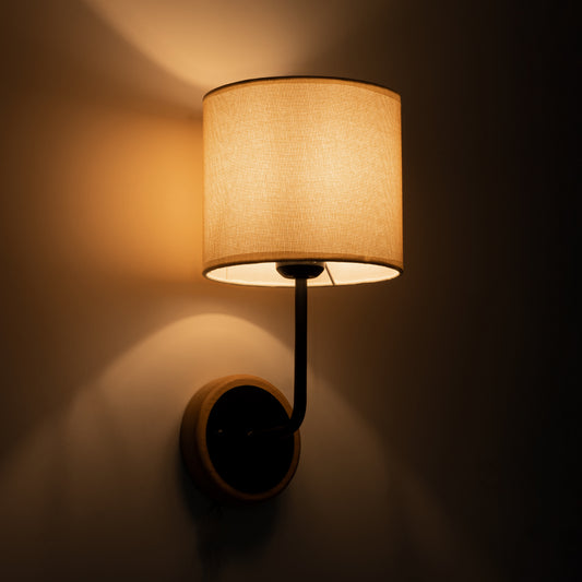 MANU 02043 Μοντέρνο Φωτιστικό Τοίχου - Απλίκα με Ντουί 1 x E27 AC 220-240V IP20 - Μαύρο & Μπεζ - Μ18 x Π20 x Υ37