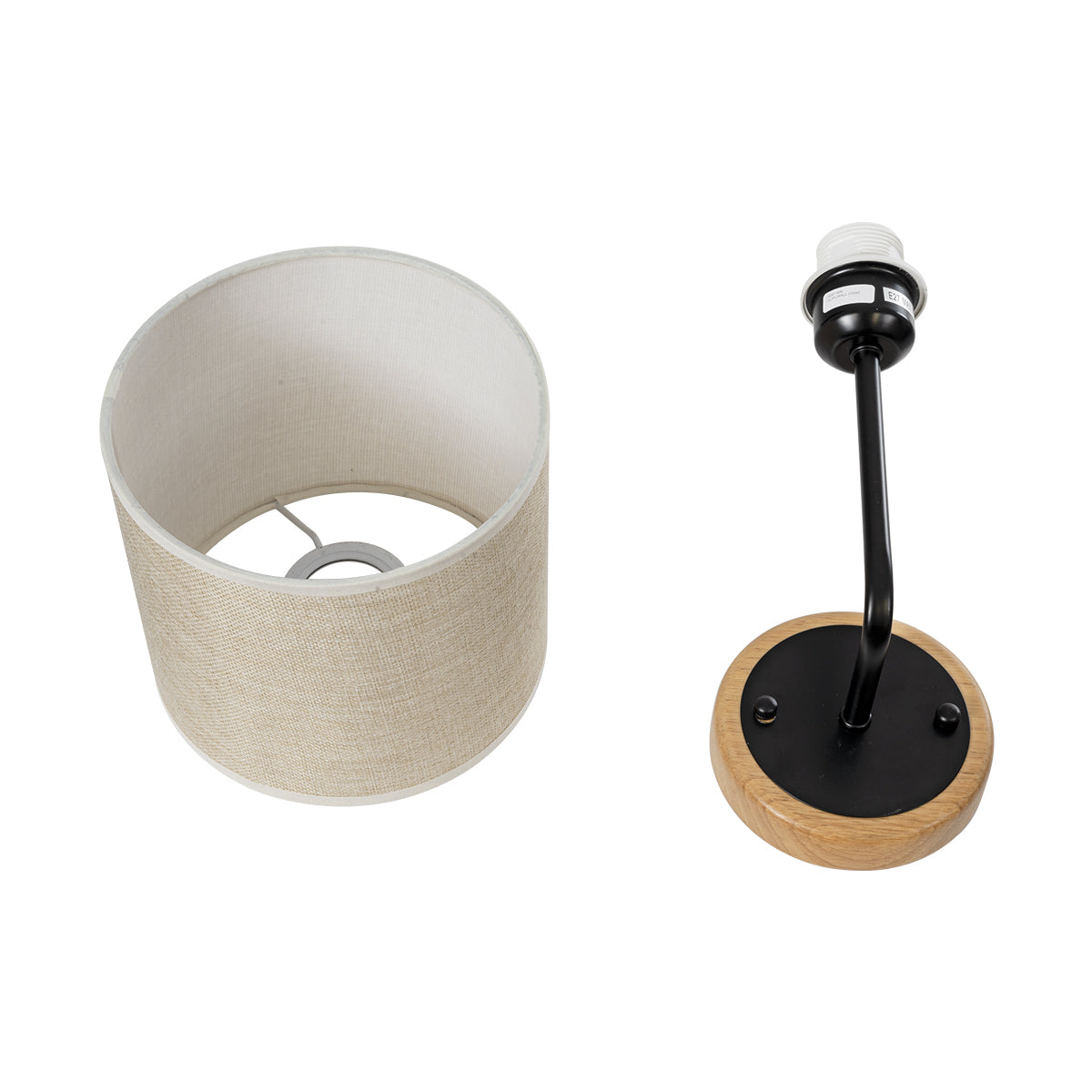 MANU 02043 Μοντέρνο Φωτιστικό Τοίχου - Απλίκα με Ντουί 1 x E27 AC 220-240V IP20 - Μαύρο & Μπεζ - Μ18 x Π20 x Υ37