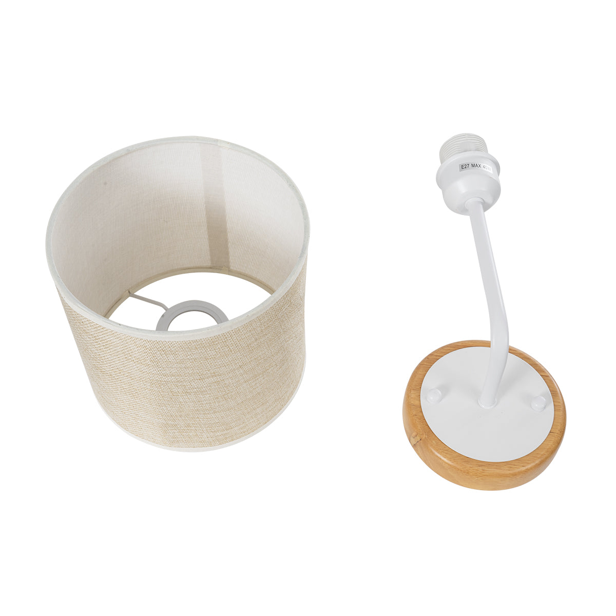 MANU 02044 Μοντέρνο Φωτιστικό Τοίχου - Απλίκα με Ντουί 1 x E27 AC 220-240V IP20 - Λευκό & Μπεζ - Μ18 x Π20 x Υ37